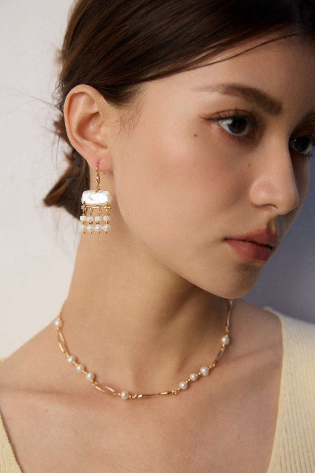S925 Silver Geometric Pearl & Mother-of-Pearl Earrings - TAMO Jewellery