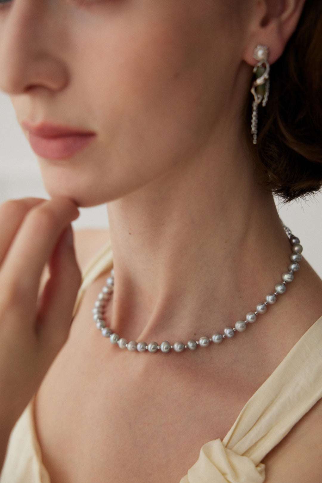 S925 Silver White Gold Pearl Necklace – 6.3mm Freshwater Pearls, Adjustable 37+7cm
