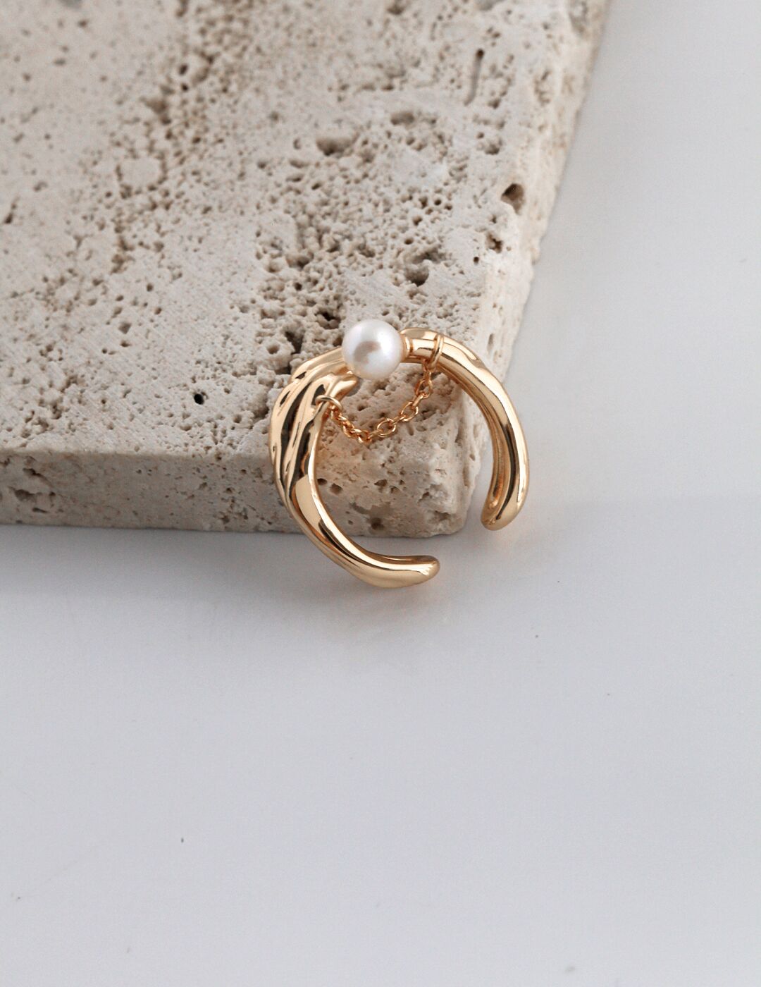 S925 Silver Fluid Design Pearl Ring – Adjustable Artistic Jewelry