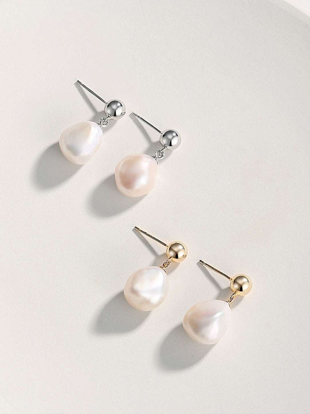 Baroque Pearl Drop Earrings – 925 Sterling Silver, 18K Retro Gold / 18K White Gold - TAMO Jewellery