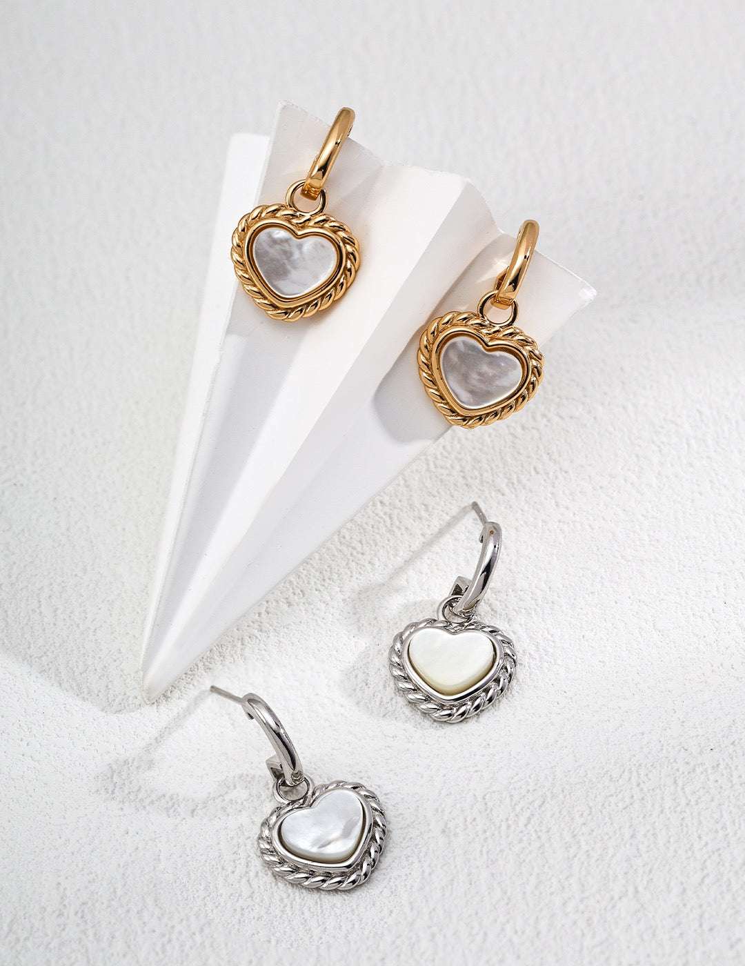 Vintage Romance|S925 Silver Natural White Mother-of-Pearl Heart Earrings - TAMO Jewellery