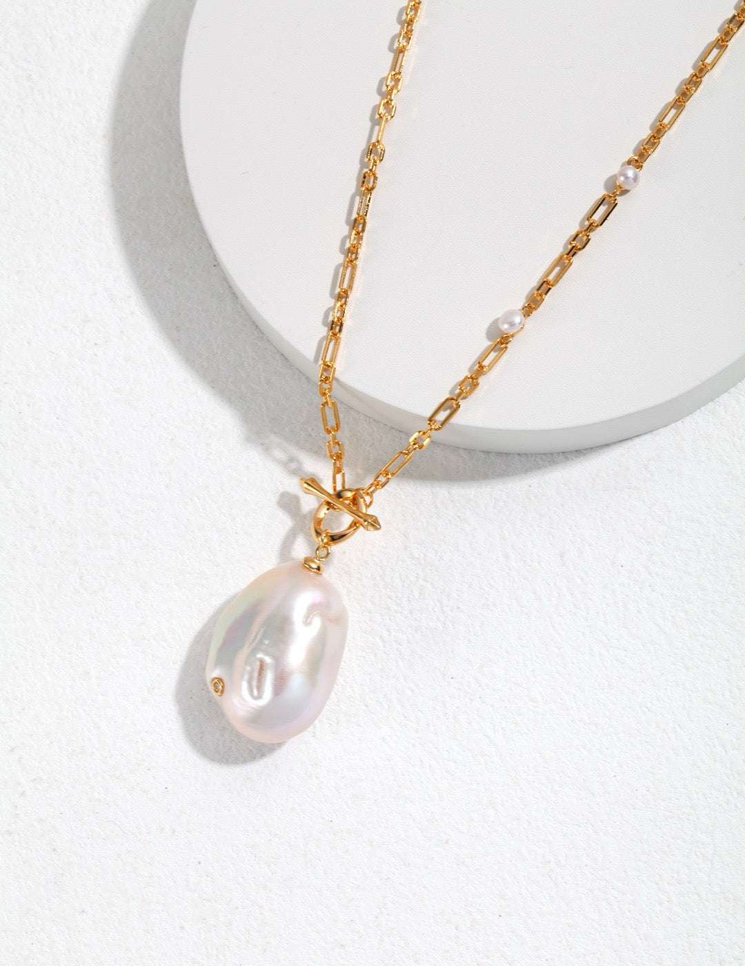 Baroque Pearl Long Necklace – 925 Sterling Silver, 18K Retro Gold