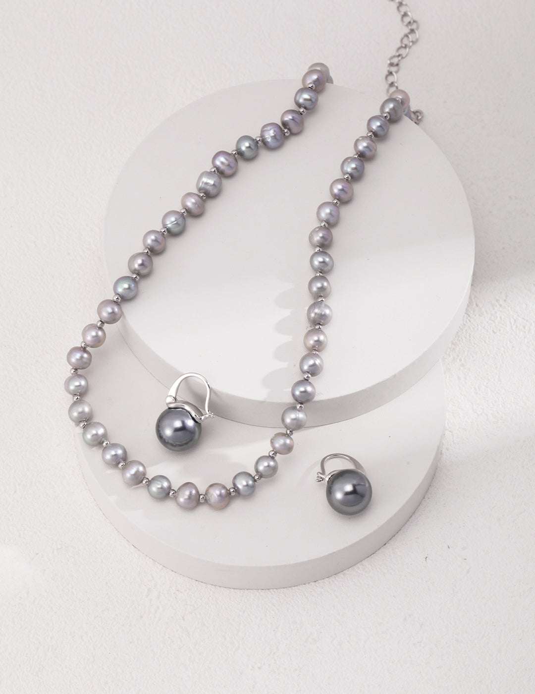 S925 Silver White Gold Pearl Necklace – 6.3mm Freshwater Pearls, Adjustable 37+7cm