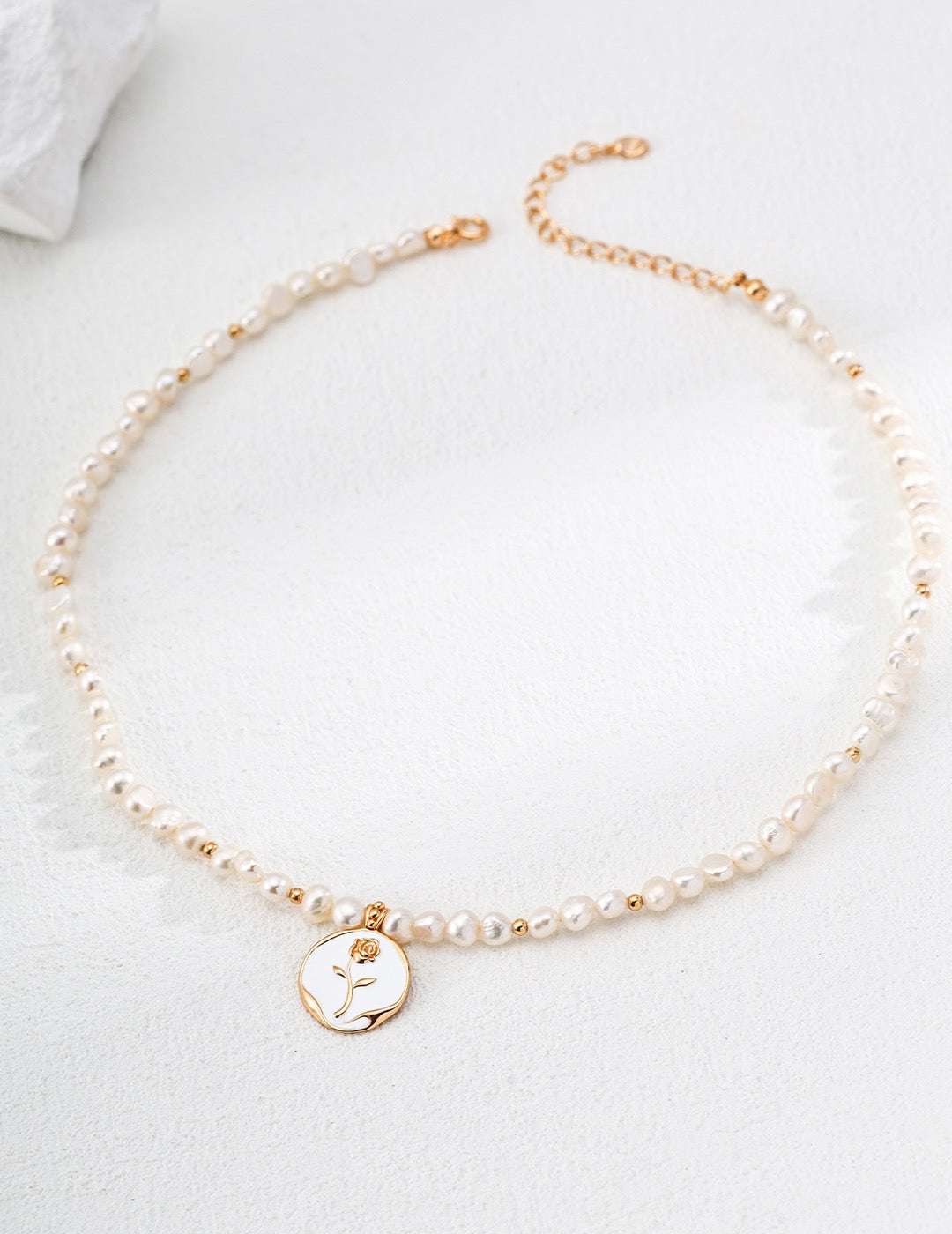 Rose Reverie Collection|S925 Silver Rose Enamel Pendant Necklace with Natural Pearl - TAMO Jewellery