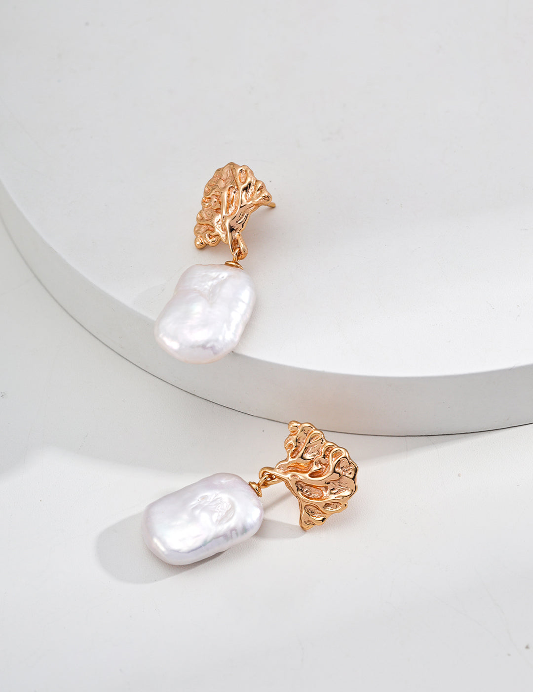 Ginkgo Pearl Drop Earrings – 925 Sterling Silver, 18K Retro Gold - TAMO Jewellery