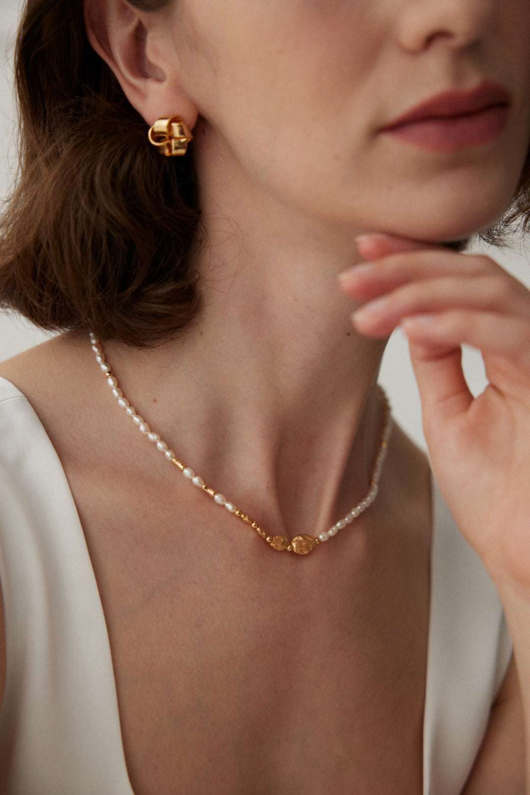 Natural Texture Pearl Necklace – 925 Sterling Silver, 18K Retro Gold