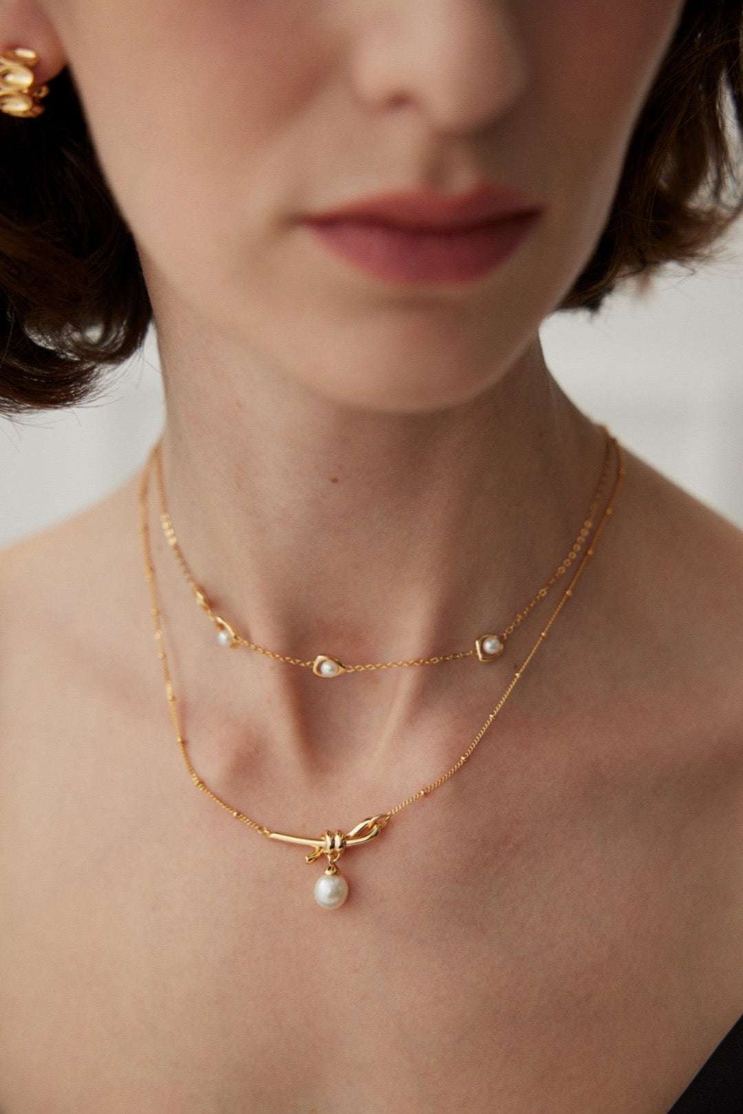 Knot Pearl Pendant Necklace – 925 Sterling Silver, 18K Retro Gold - TAMO Jewellery