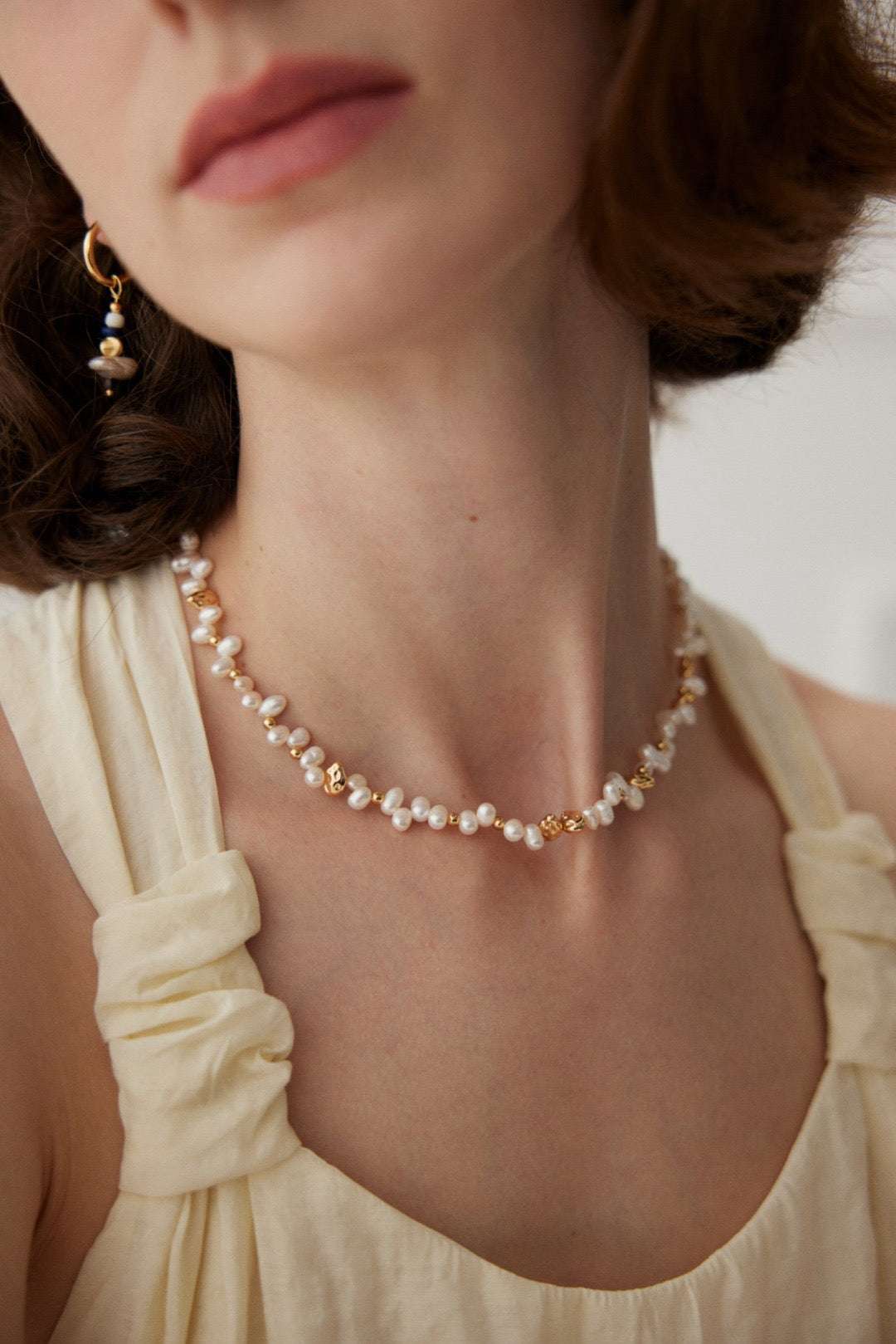 Natural Freshwater Pearl Necklace – 925 Sterling Silver, 18K Retro Gold