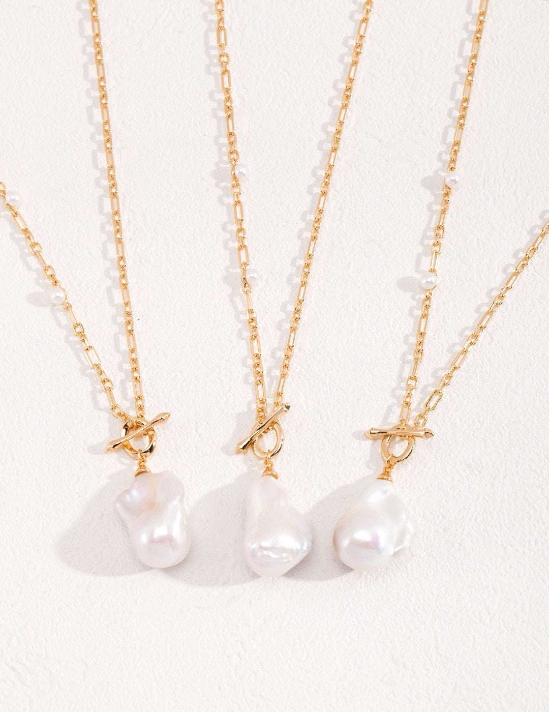 Baroque Pearl Long Necklace – 925 Sterling Silver, 18K Retro Gold