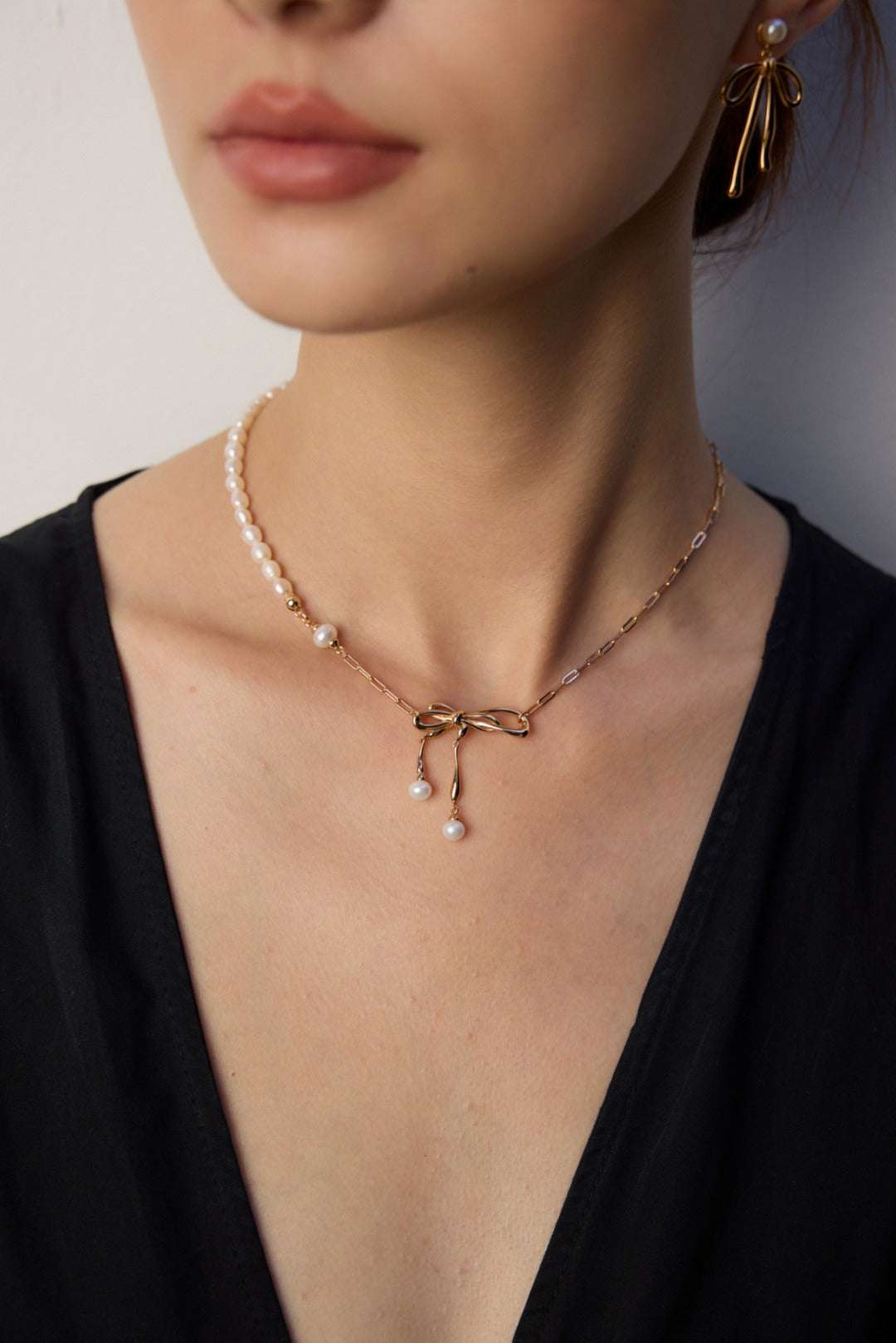 Vintage Romance|S925 Silver Bow Pearl Necklace - TAMO Jewellery