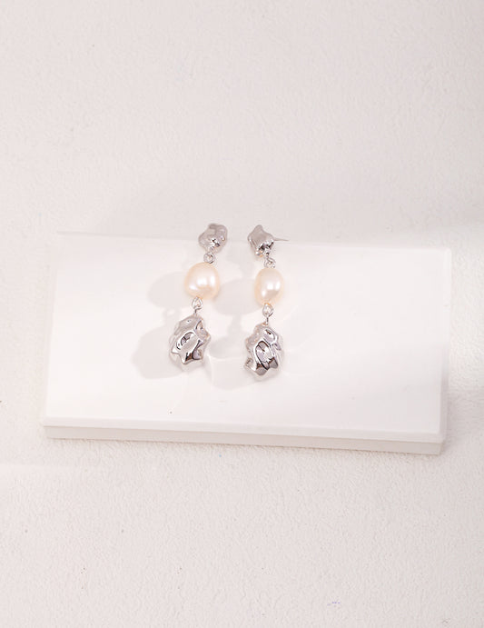 S925 Sterling Silver Natural Baroque Pearl Earrings (Approx. 4 cm)