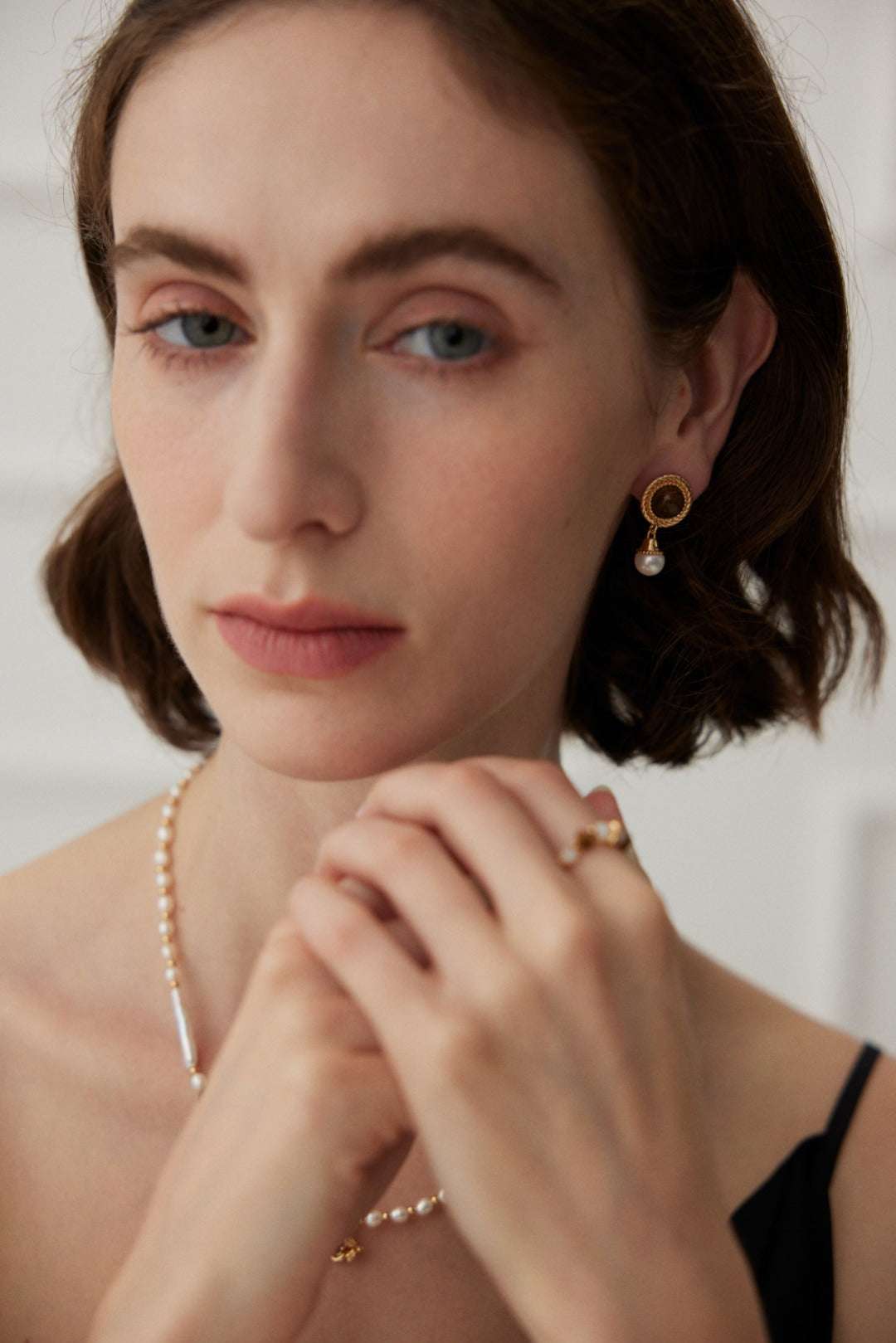 Tiger Eye & Pearl Drop Earrings – 925 Sterling Silver, 18K Retro Gold - TAMO Jewellery