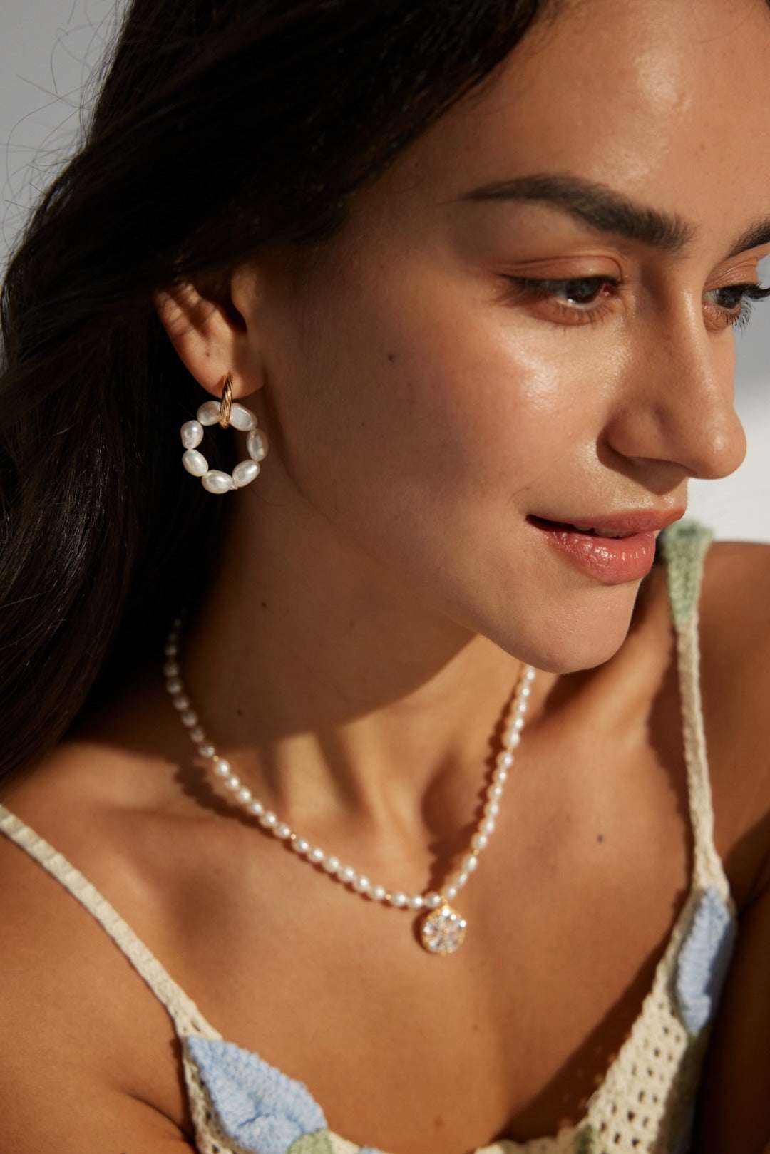 Circle Pearl Hoop Earrings – 925 Sterling Silver, 18K Retro Gold - TAMO Jewellery