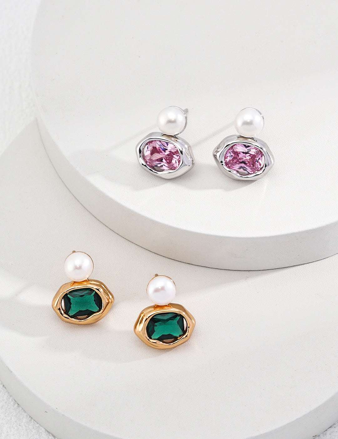 Kaleido Collection|S925 Silver Pearl Earrings with Colorful Zircon Accents - TAMO Jewellery