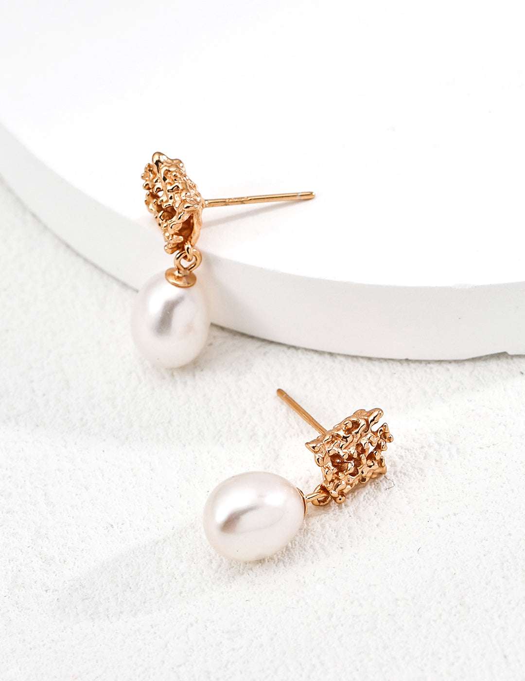Vintage Pearl Drop Earrings – 925 Sterling Silver, Retro Gold