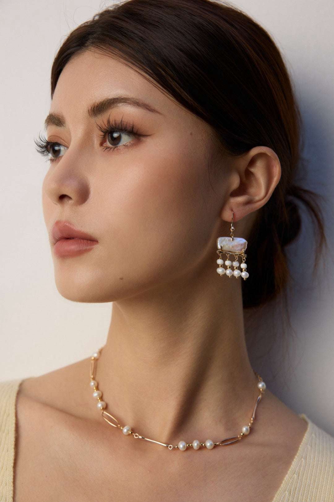 S925 Silver Geometric Pearl & Mother-of-Pearl Earrings - TAMO Jewellery