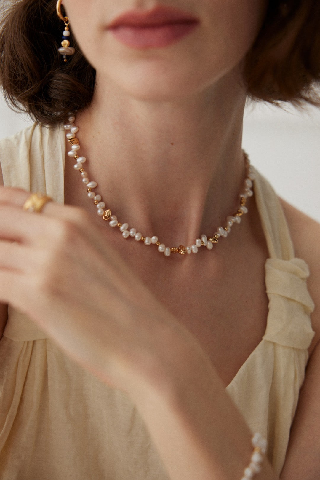 Natural Freshwater Pearl Necklace – 925 Sterling Silver, 18K Retro Gold