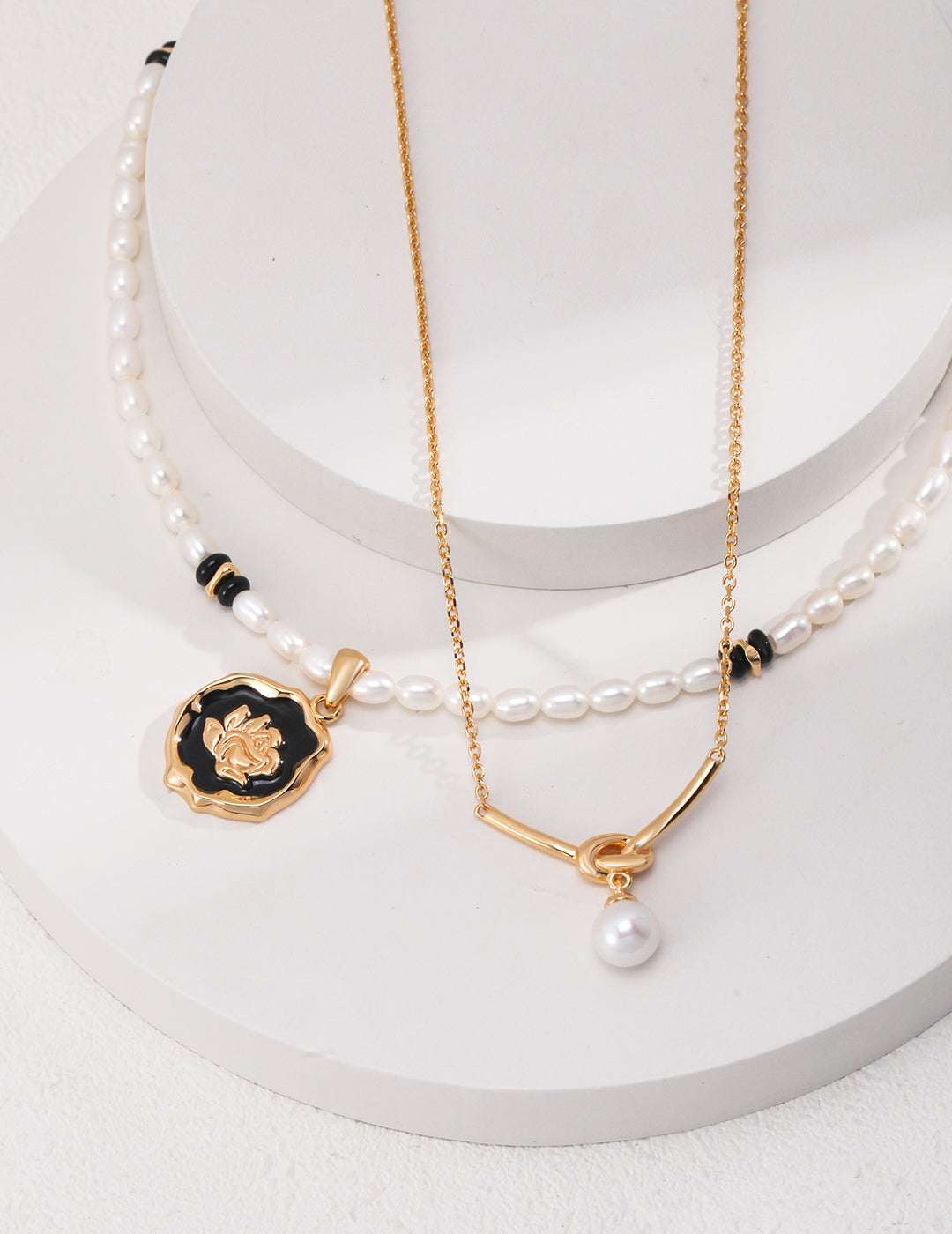 S925 Silver Knot Pearl Necklace – Elegant Double Pearl Pendant