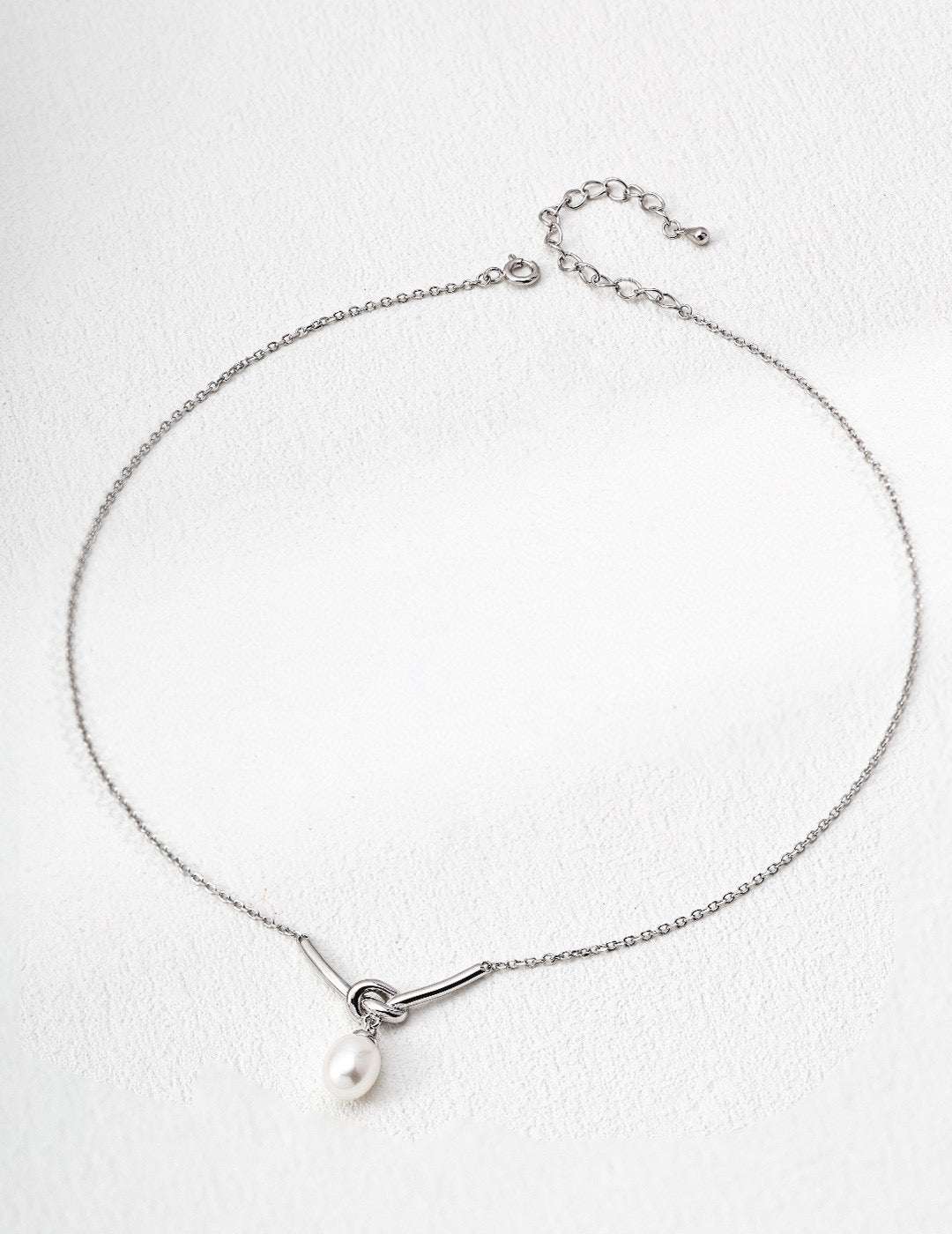 S925 Silver Knot Pearl Necklace – Elegant Double Pearl Pendant