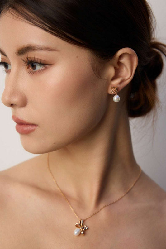 Vintage Pearl Drop Earrings – 925 Sterling Silver, Retro Gold