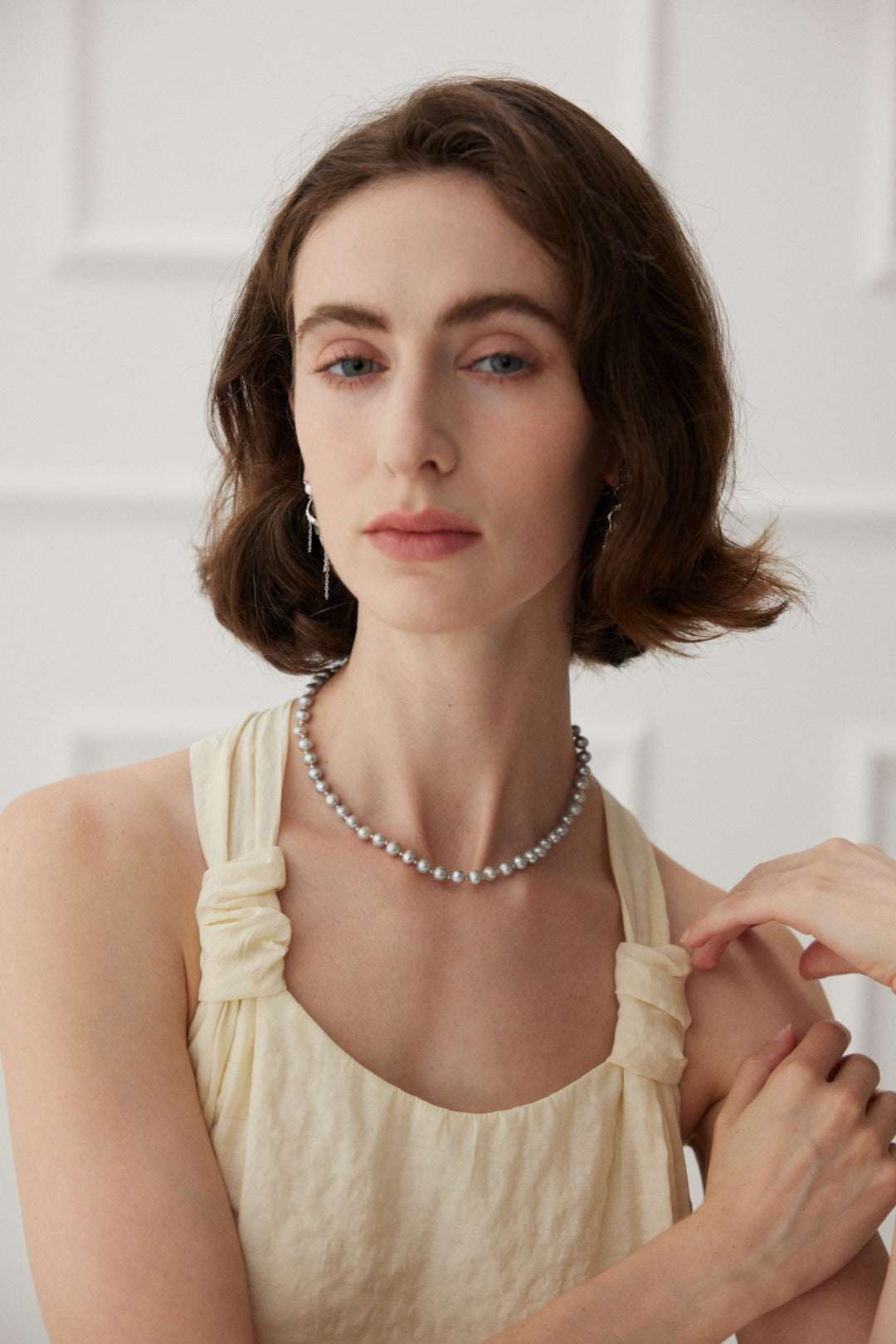 S925 Silver White Gold Pearl Necklace – 6.3mm Freshwater Pearls, Adjustable 37+7cm