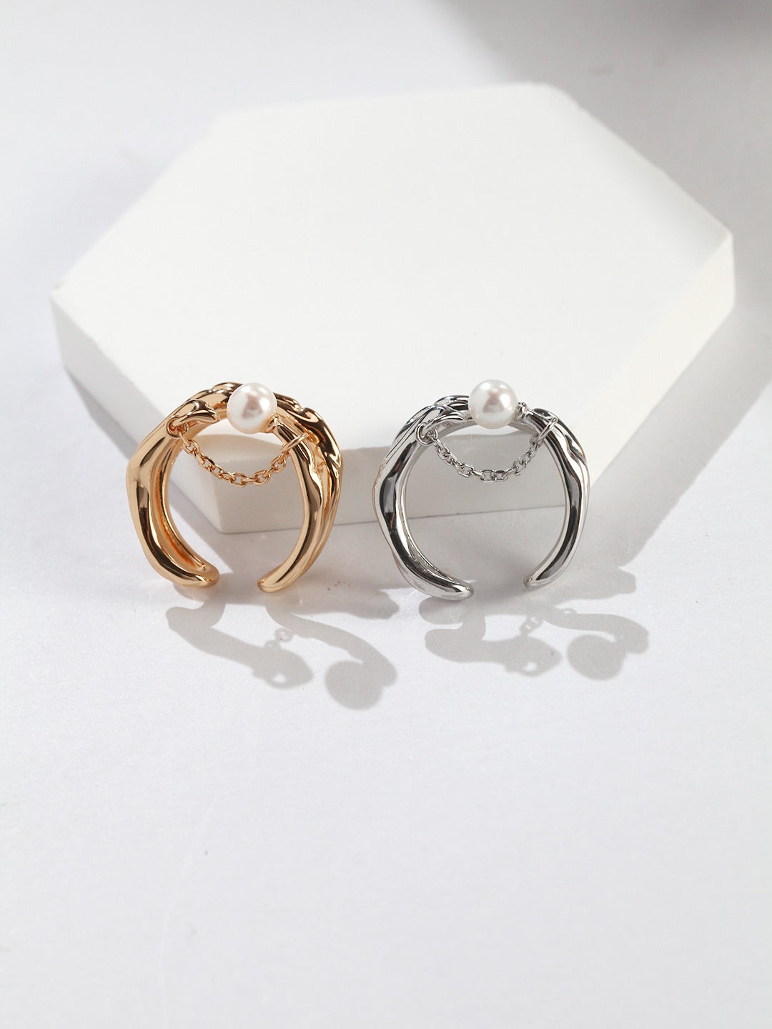 S925 Silver Fluid Design Pearl Ring – Adjustable Artistic Jewelry