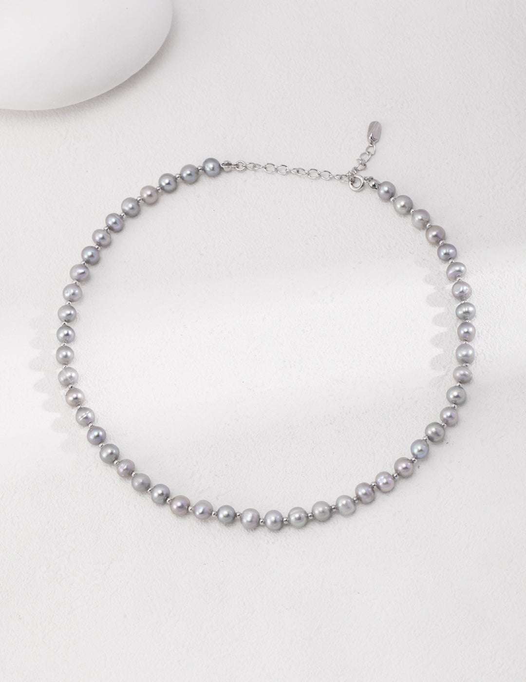 S925 Silver White Gold Pearl Necklace – 6.3mm Freshwater Pearls, Adjustable 37+7cm