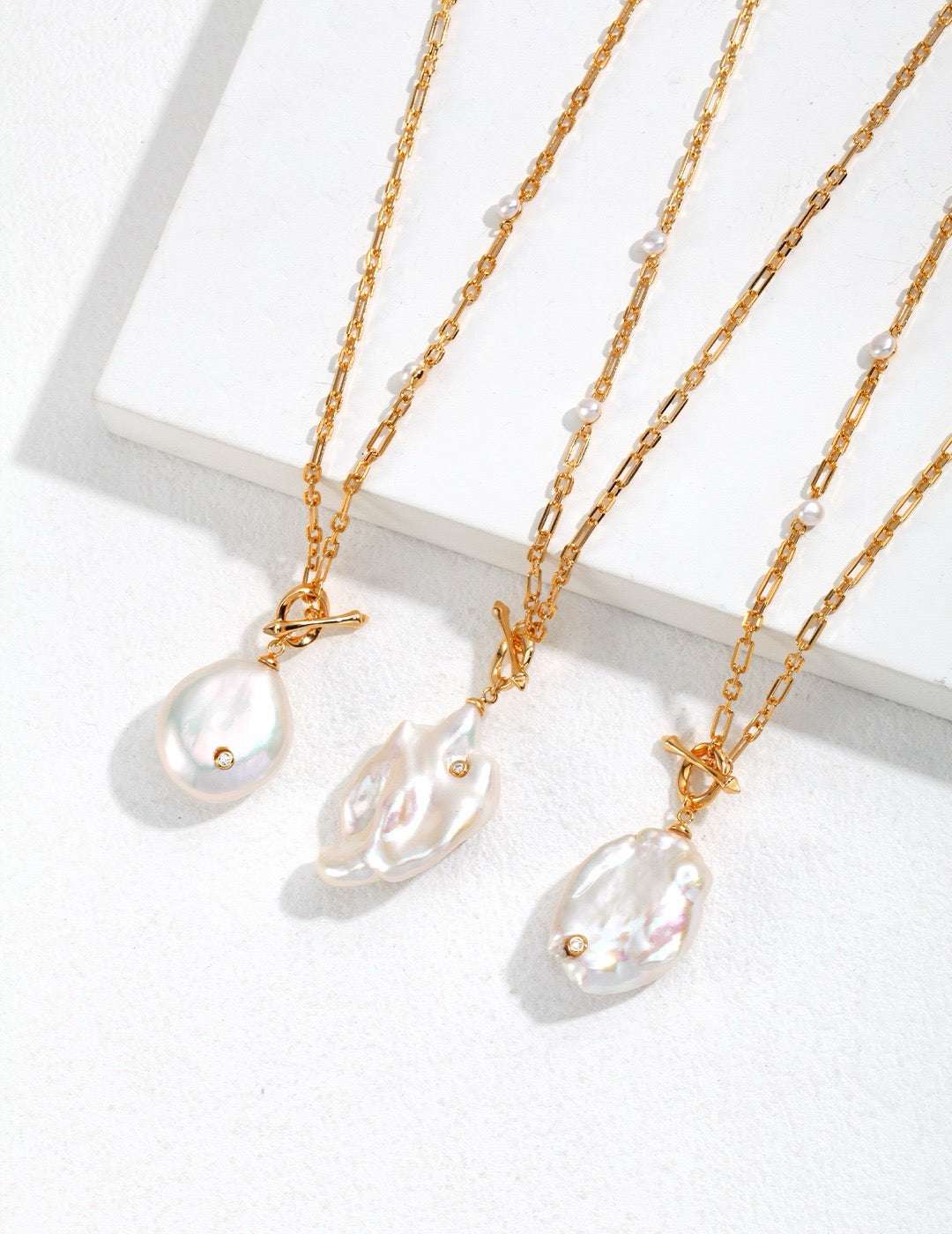 Baroque Pearl Long Necklace – 925 Sterling Silver, 18K Retro Gold