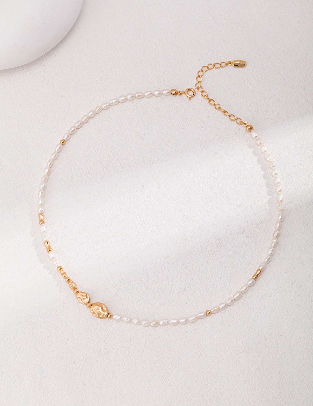 Natural Texture Pearl Necklace – 925 Sterling Silver, 18K Retro Gold