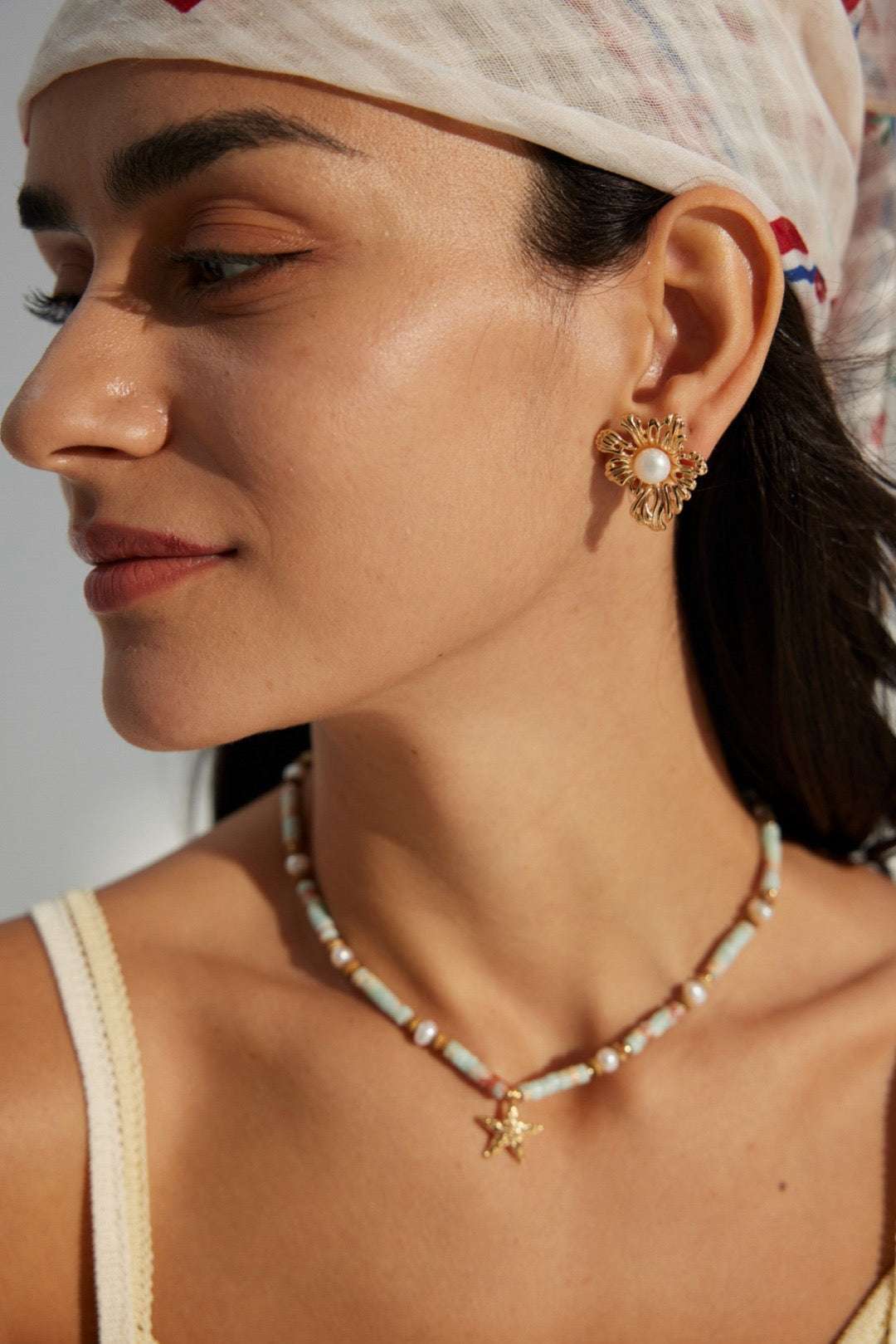 Classic Collection|Floral Pearl Stud Earrings – 925 Sterling Silver, Retro Gold - TAMO Jewellery