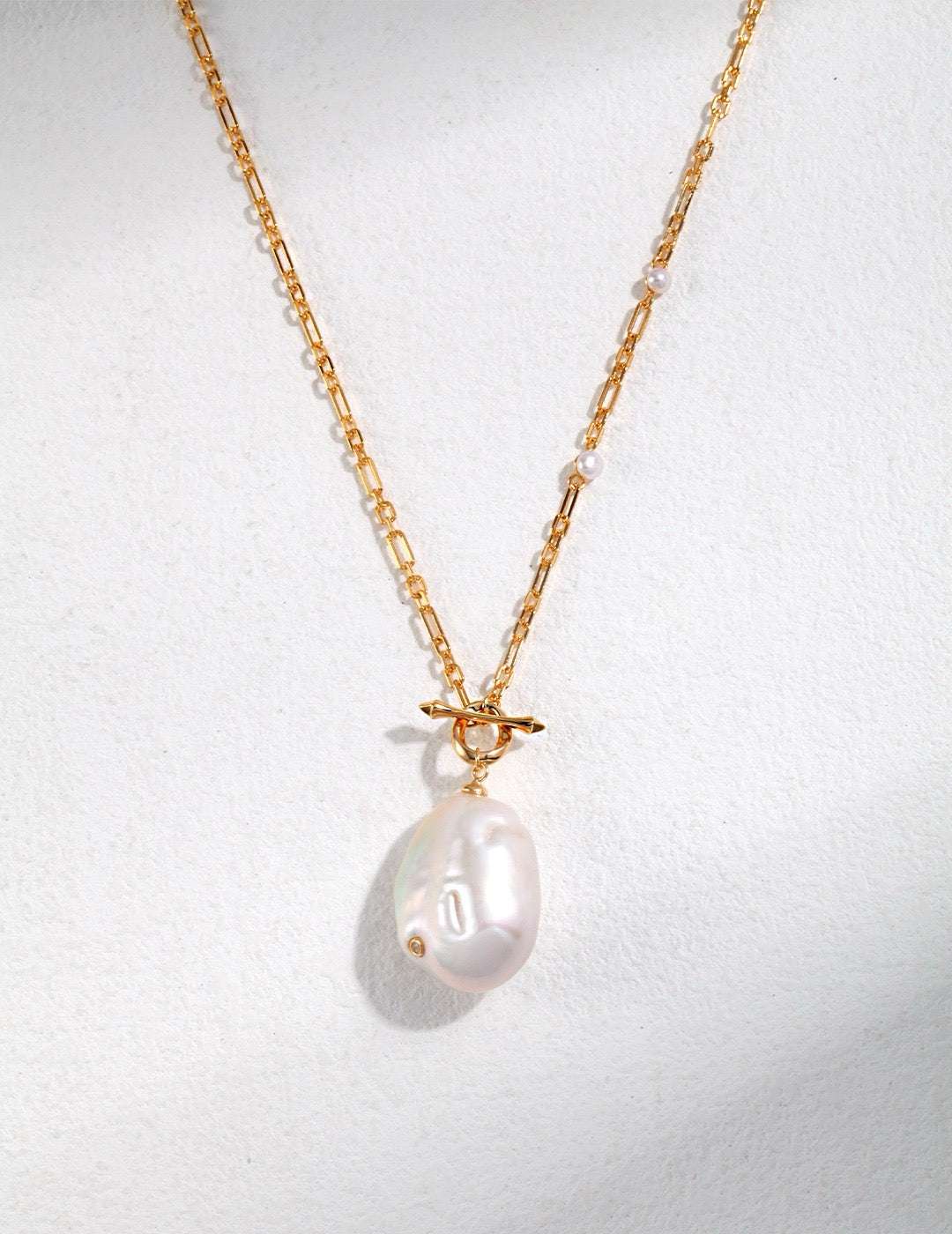 Baroque Pearl Long Necklace – 925 Sterling Silver, 18K Retro Gold