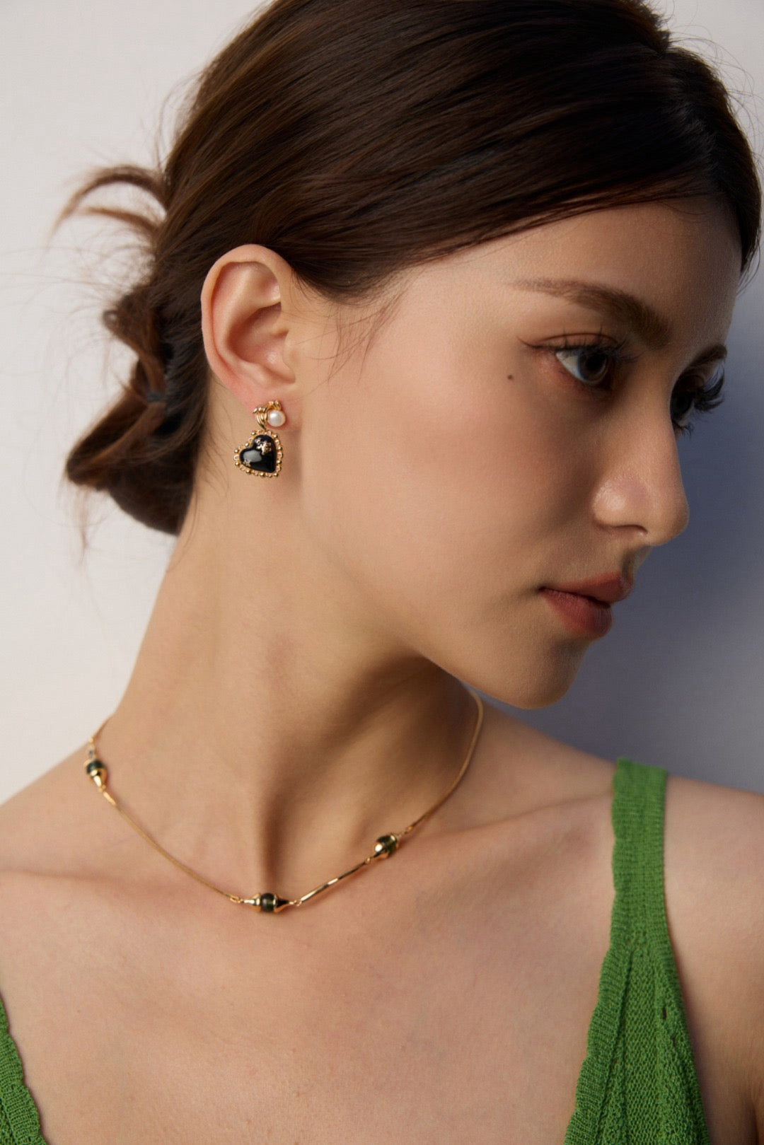 Eternal Contrast|S925 Silver Heart Black Onyx & Pearl Earrings - TAMO Jewellery