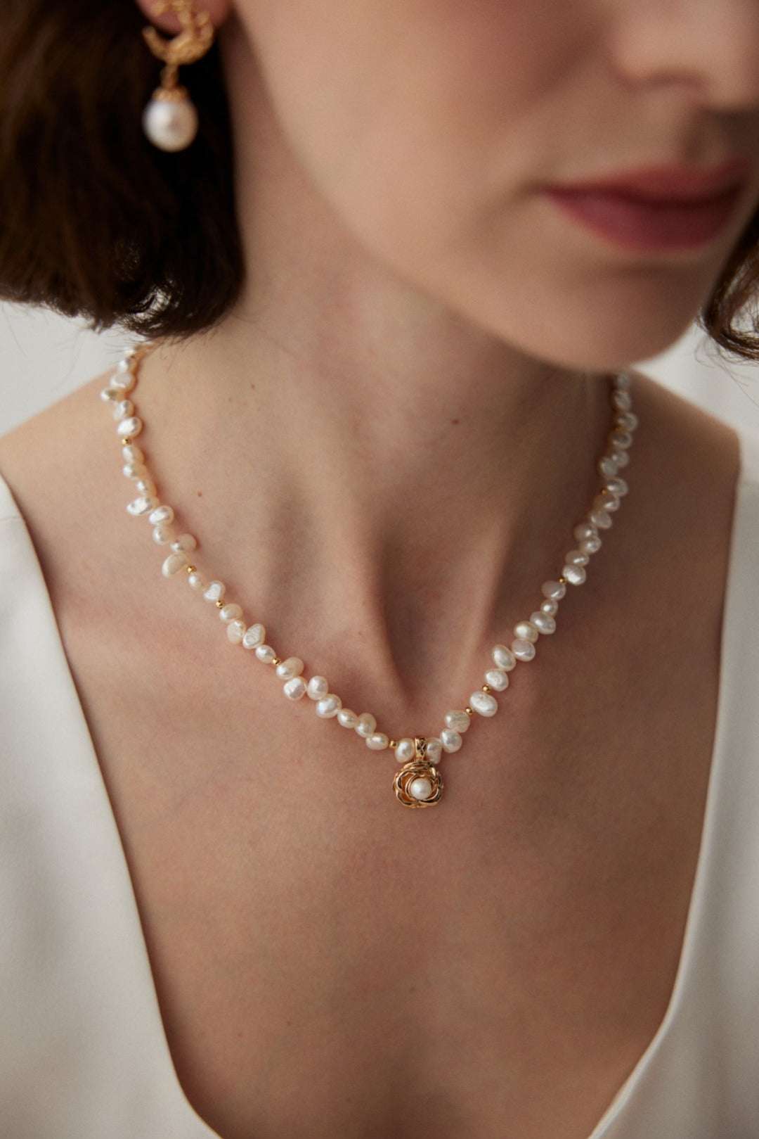 S925 Silver Camellia Pearl Pendant Necklace – Natural Freshwater Pearls, Adjustable 36+7cm
