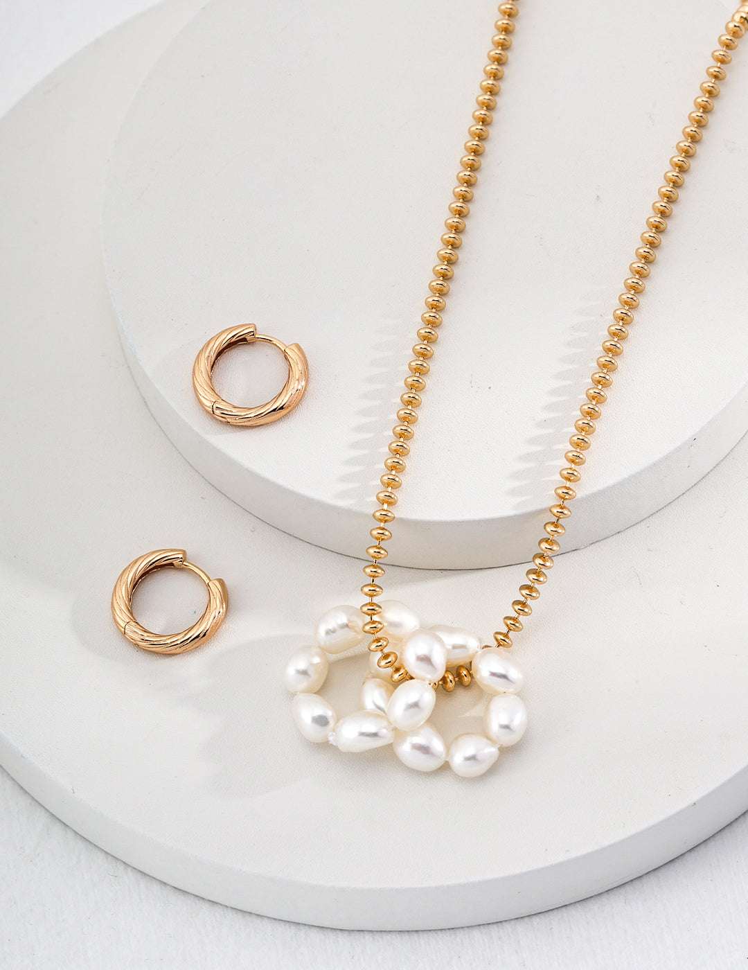 Circle Pearl Hoop Earrings – 925 Sterling Silver, 18K Retro Gold - TAMO Jewellery