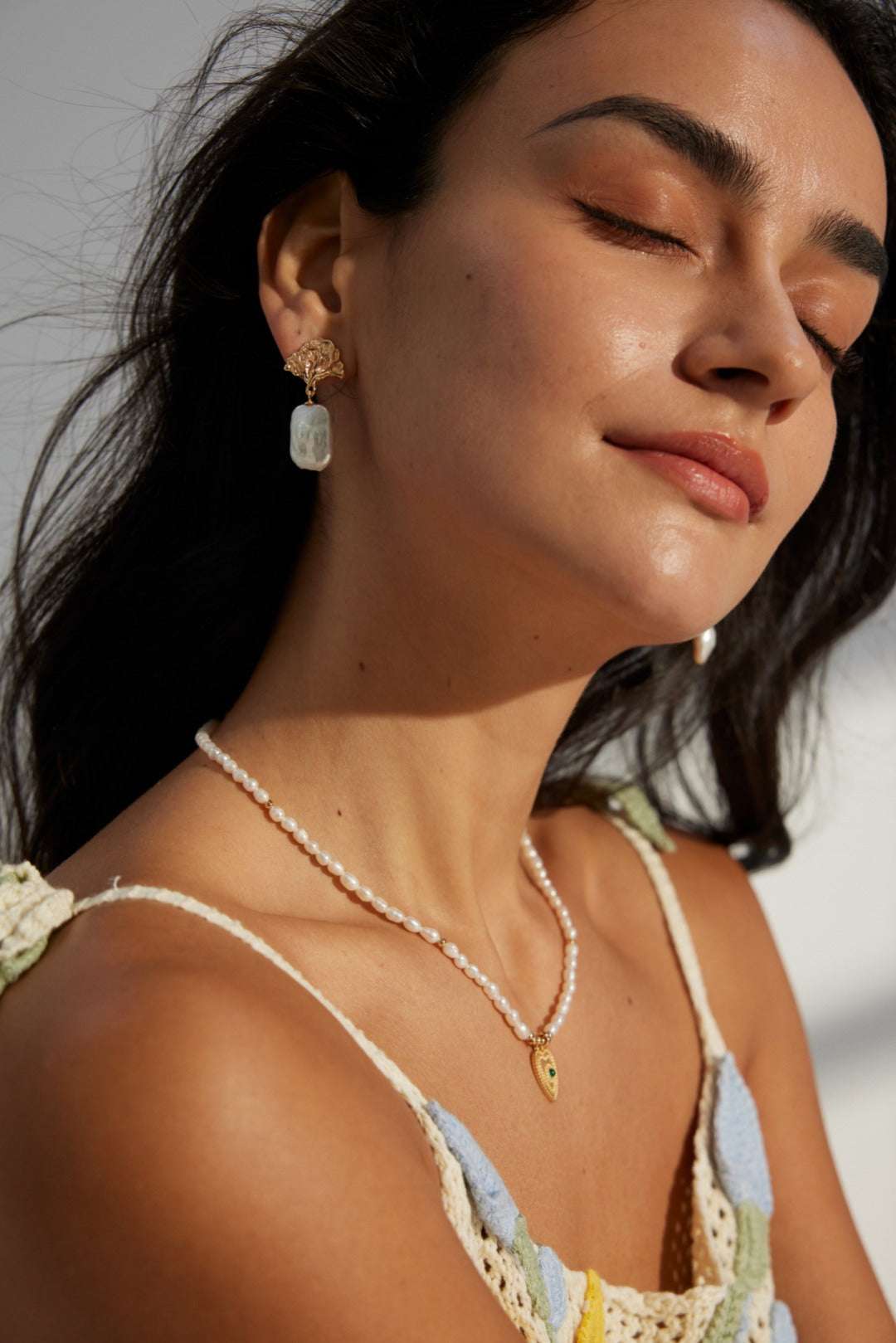 Ginkgo Pearl Drop Earrings – 925 Sterling Silver, 18K Retro Gold - TAMO Jewellery