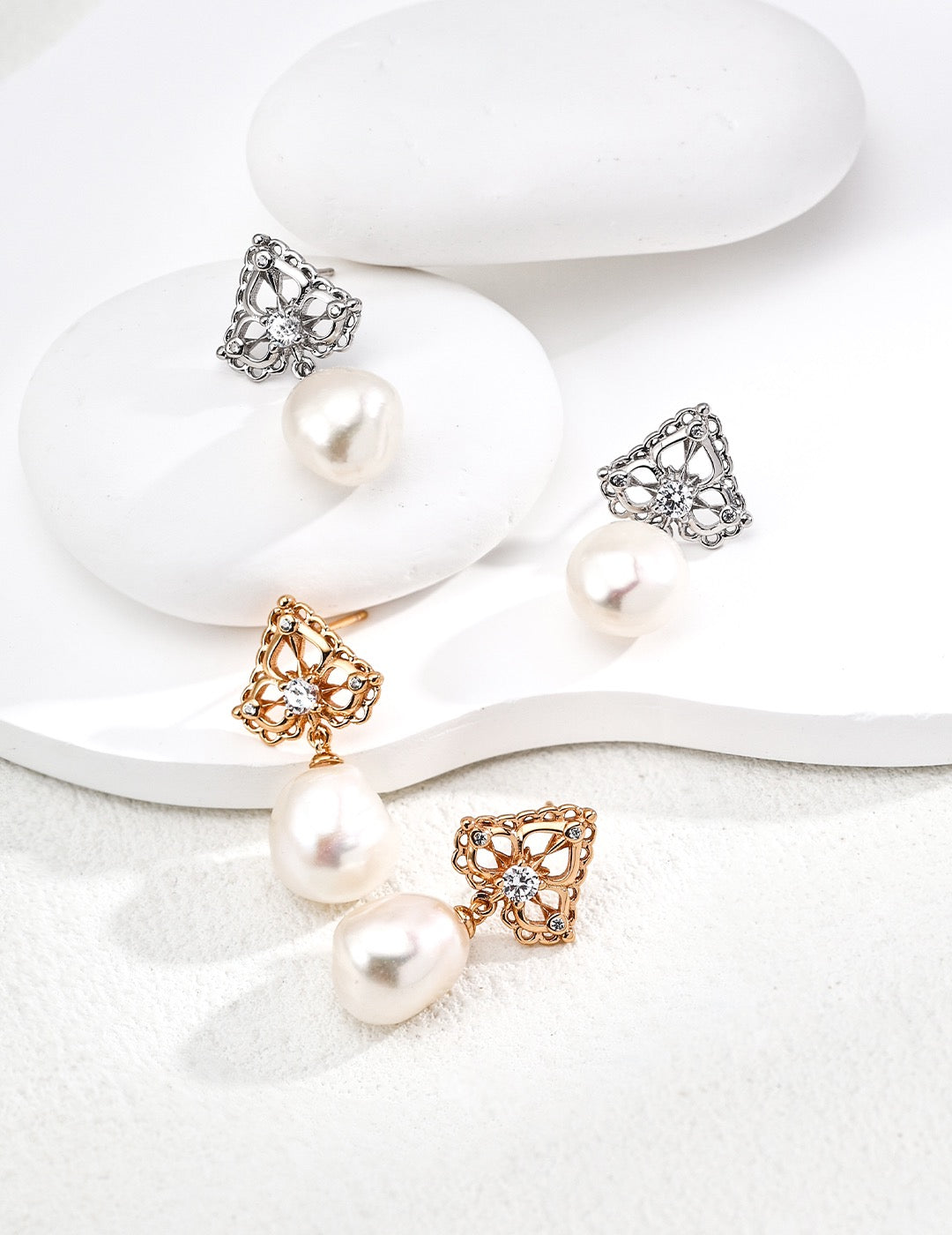 S925 Silver Pearl & Zircon Drop Earrings - TAMO Jewellery