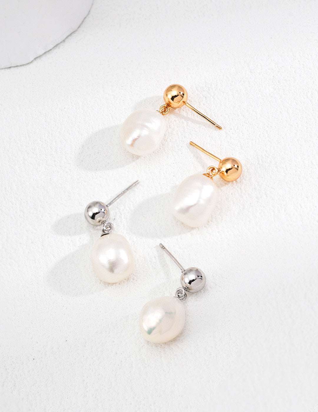 Baroque Pearl Drop Earrings – 925 Sterling Silver, 18K Retro Gold / 18K White Gold - TAMO Jewellery