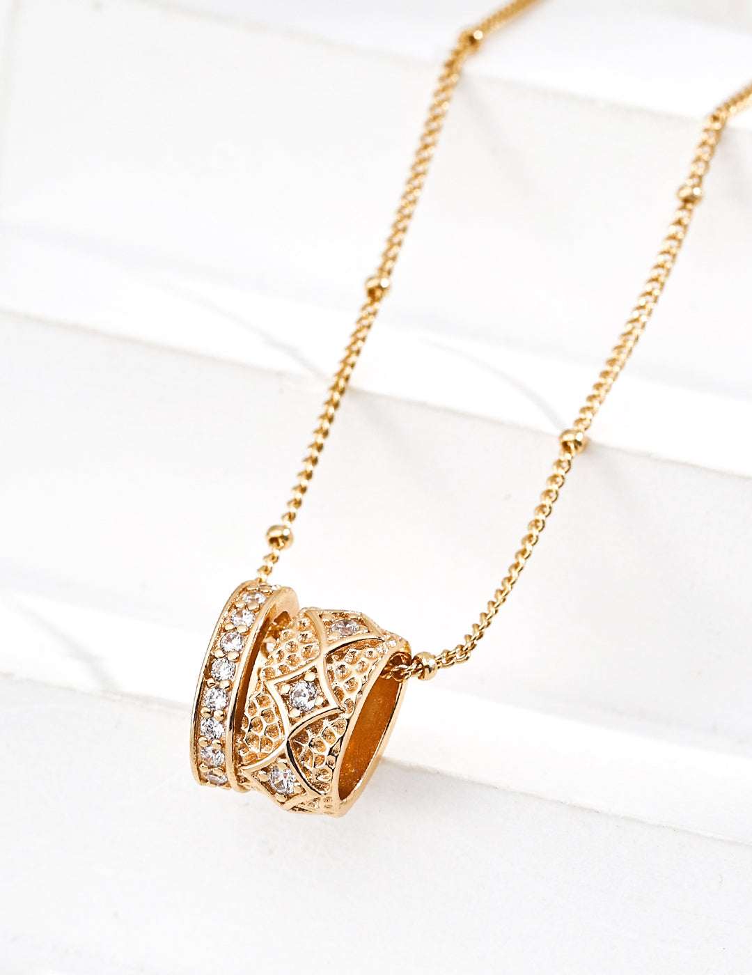 Vintage Zircon Jewellery Set – Necklace & Earrings, Optional Adjustable Ring | 925 Sterling Silver, 18K Retro Gold / White Gold