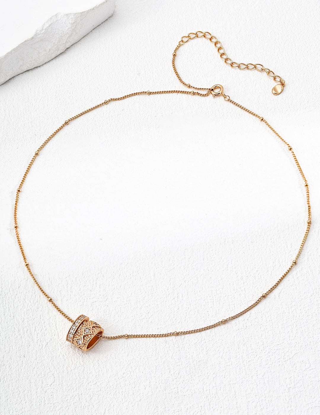 Vintage Zircon Pendant Necklace – 925 Sterling Silver, 18K Retro Gold
