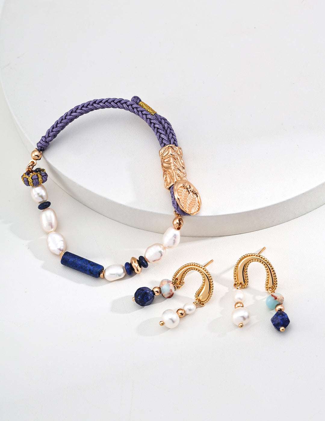 S925 Silver Pearl & Lapis Lazuli Earrings with Shoushan Stone – Vintage Gold