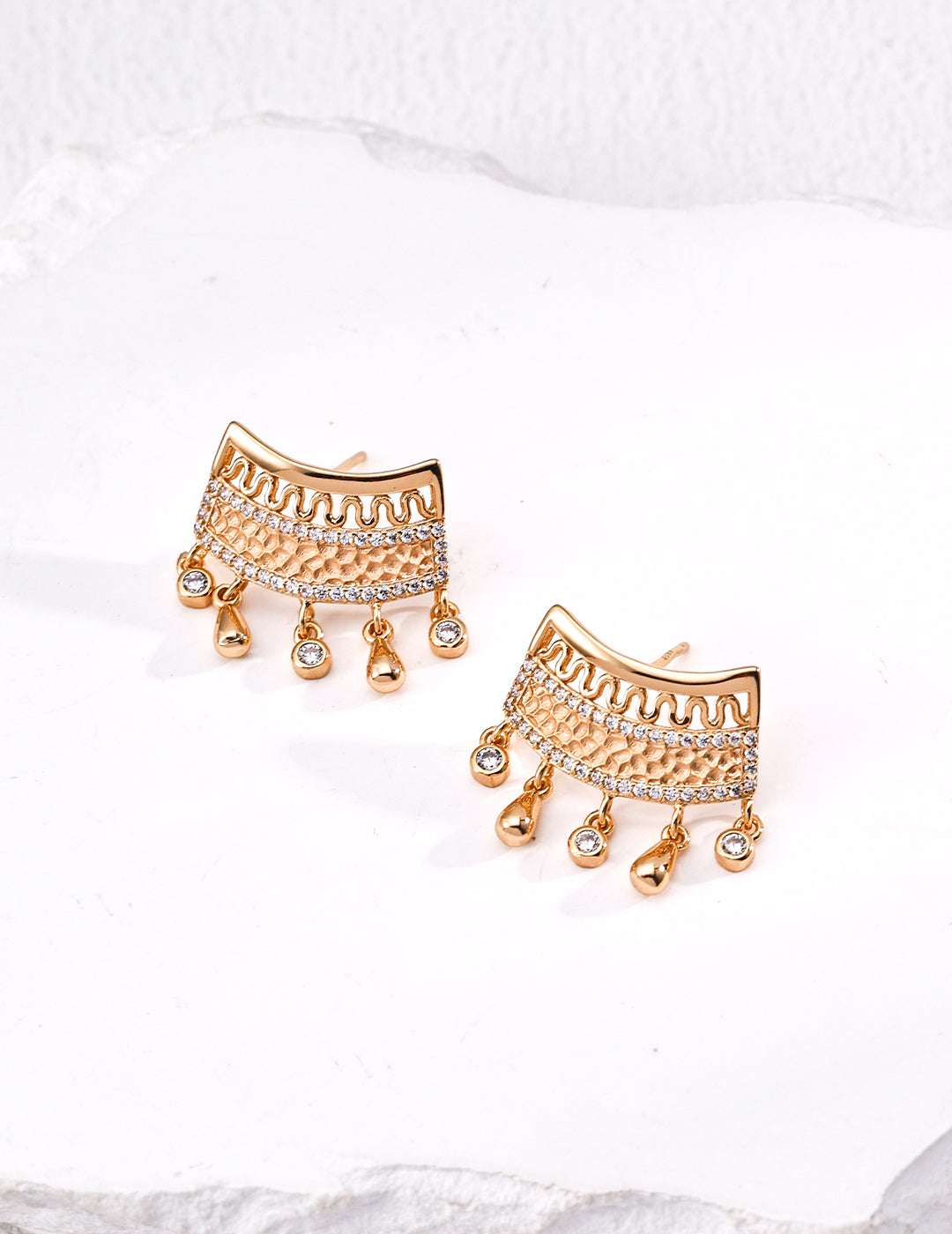 Vintage Zircon Drop Earrings – 925 Sterling Silver, 18K Retro Gold