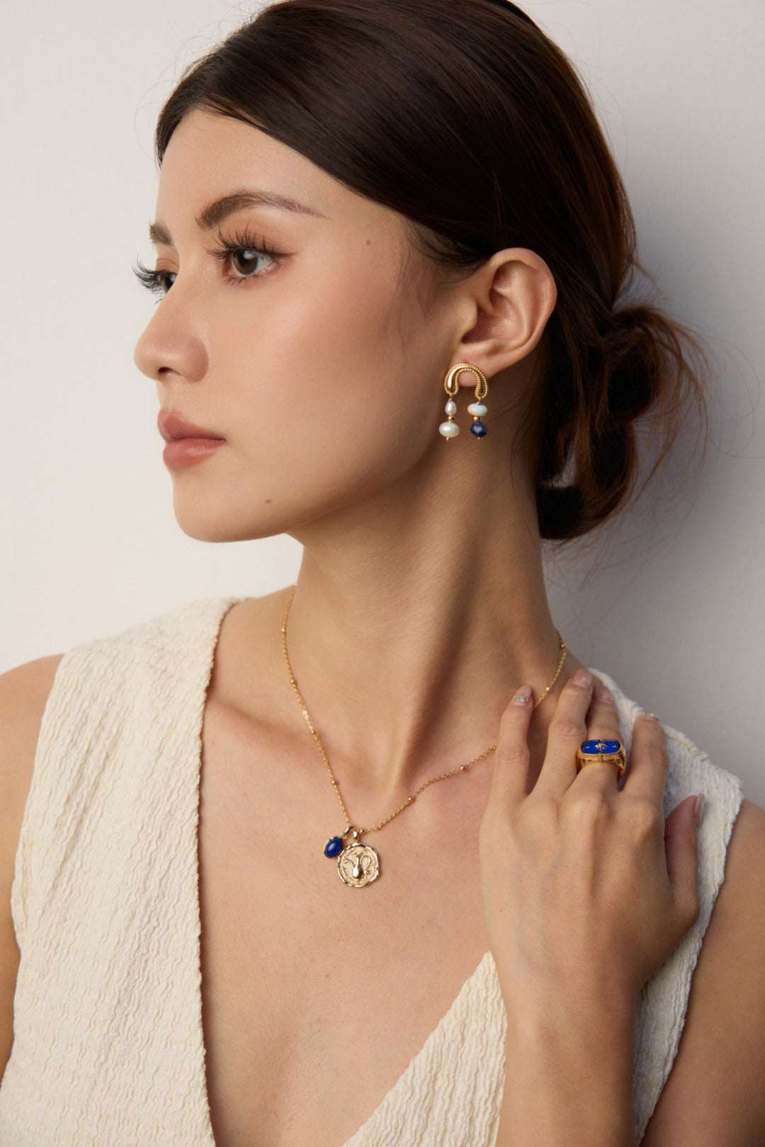 S925 Silver Pearl & Lapis Lazuli Earrings with Shoushan Stone – Vintage Gold