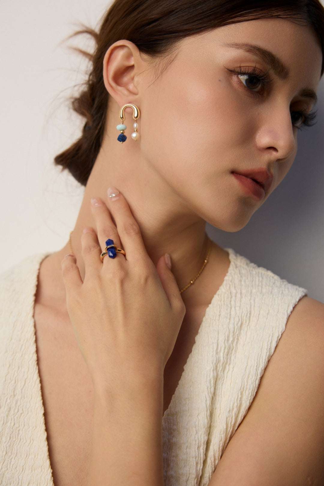 S925 Silver Pearl & Lapis Lazuli Earrings with Shoushan Stone – Vintage Gold