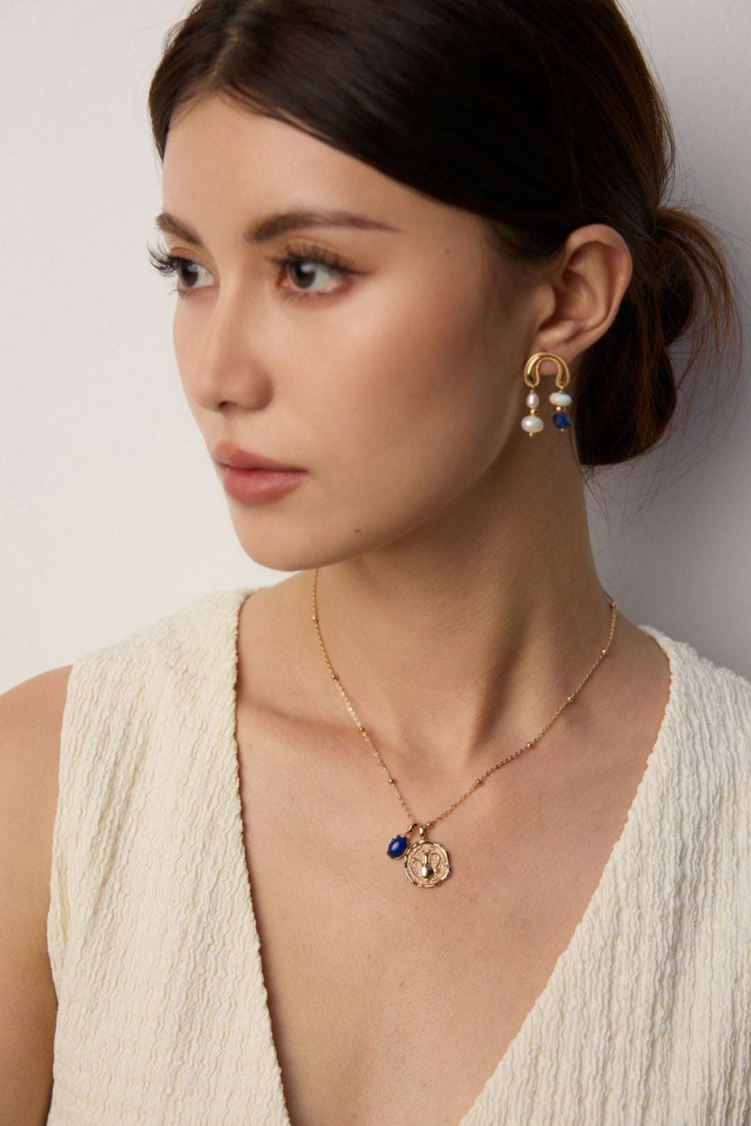 S925 Silver Pearl & Lapis Lazuli Earrings with Shoushan Stone – Vintage Gold