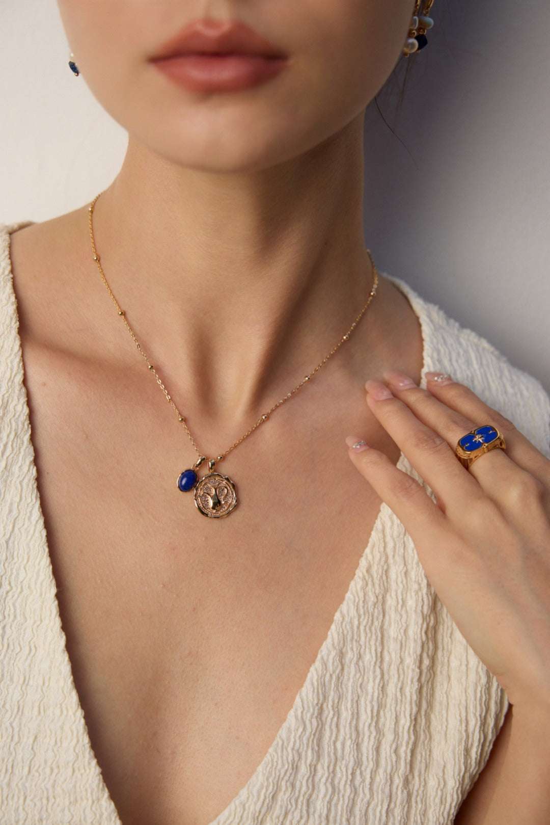 S925 Sterling Silver Lapis Lazuli Pendant Necklace – Vintage Gold, 40+6cm
