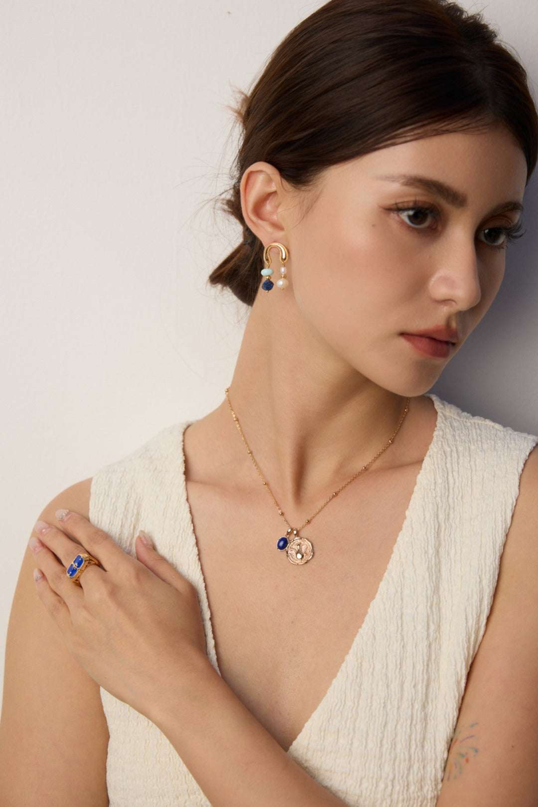 S925 Silver Pearl & Lapis Lazuli Jewelry Set – Earrings & Necklace with Optional Enamel Ring