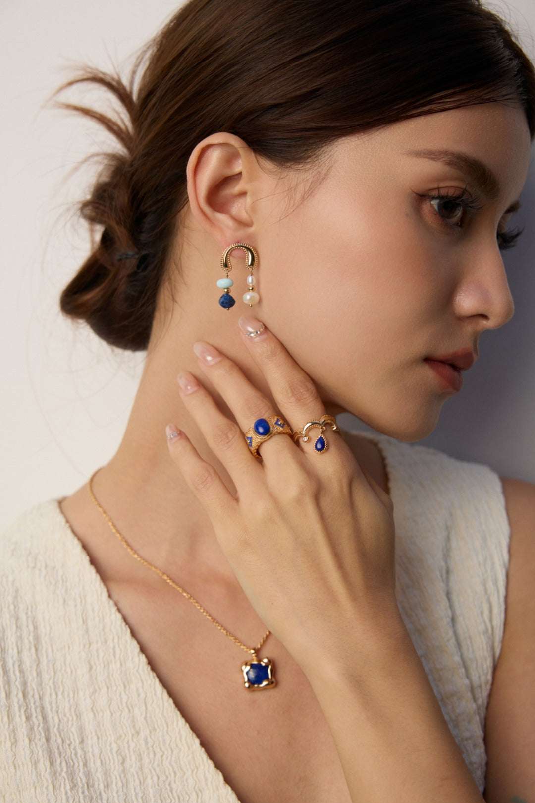 S925 Silver Vintage Lapis Lazuli & Zircon Ring – Adjustable Gold Finish