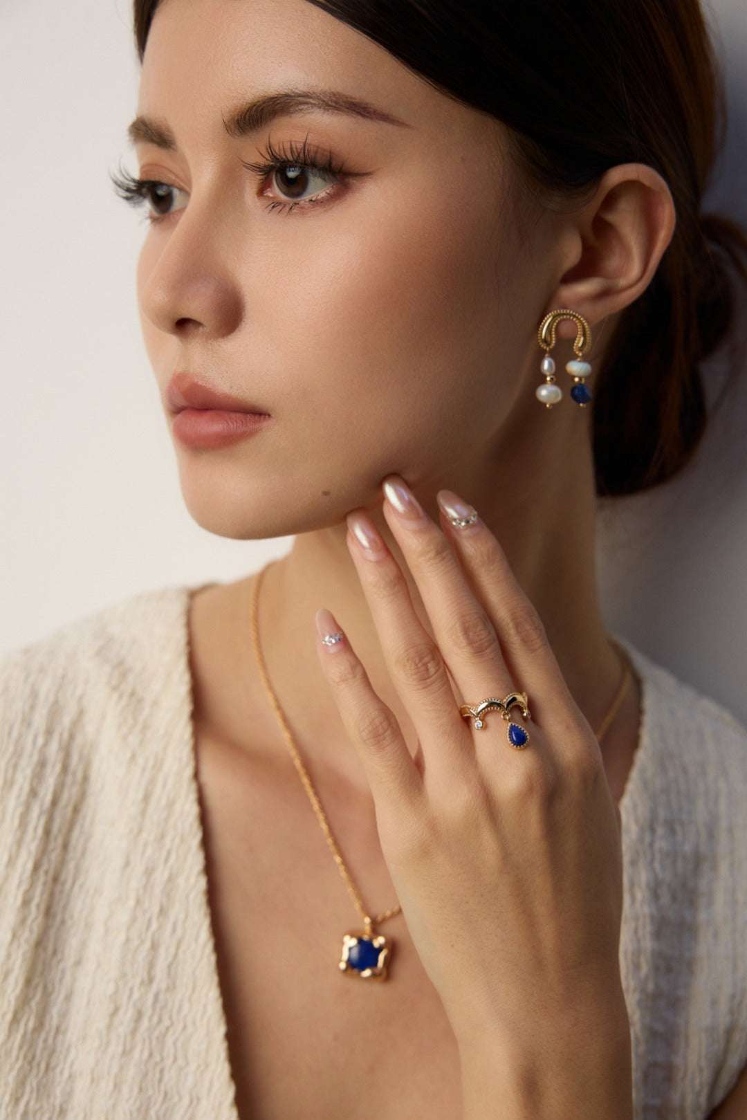 S925 Silver Vintage Lapis Lazuli & Zircon Ring – Adjustable Gold Finish
