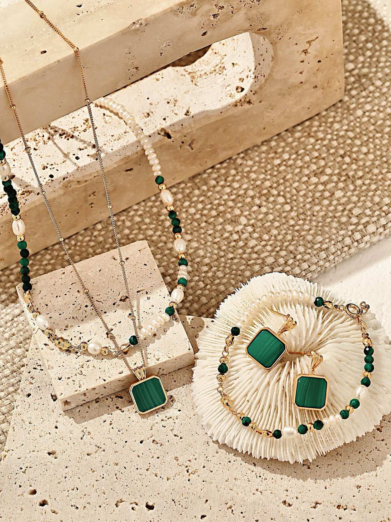 Malachite Drop Earrings – 925 Sterling Silver, 18K Retro Gold