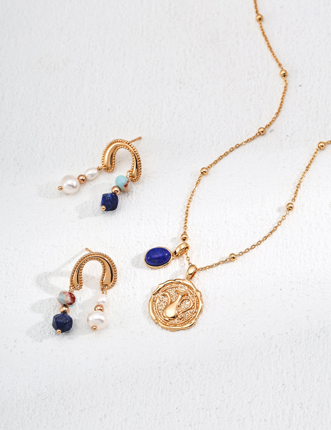 S925 Silver Pearl & Lapis Lazuli Earrings with Shoushan Stone – Vintage Gold